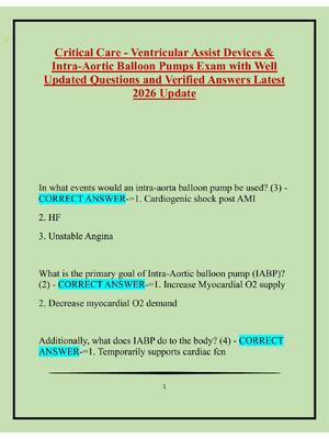 Preview of Critical Care - Ventricular Assist Devices &  Intra-Aortic Balloon Pumps Exam with Well  U