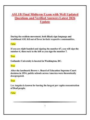 Preview of ASL1B Final Midterm Exam with Well Updated Questions and Verified Answers Latest 2026 Upda
