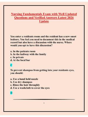 Preview of Nursing Fundamentals Exam with Well Updated Questions and Verified Answers Latest 2026 Upd