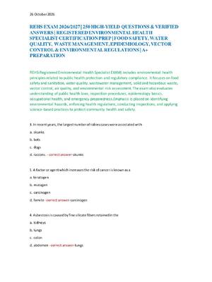 Preview of REHS EXAM 2026/2027 | 250 HIGH-YIELD QUESTIONS & VERIFIED  ANSWERS | REGISTERED ENVIRONMEN