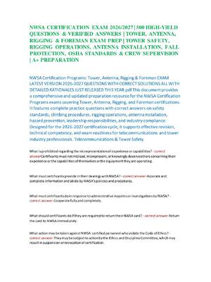 Preview of NWSA CERTIFICATION EXAM 2026/2027 | 500 HIGH-YIELD  QUESTIONS & VERIFIED ANSWERS | TOWER,