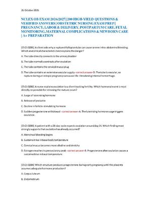 Preview of NCLEX OB EXAM 2026/2027 | 200 HIGH-YIELD QUESTIONS &  VERIFIED ANSWERS | OBSTETRIC NURSING