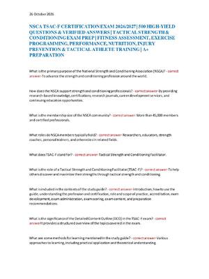 Preview of NSCA TSAC-F CERTIFICATION EXAM 2026/2027 | 500 HIGH-YIELD  QUESTIONS & VERIFIED ANSWERS |