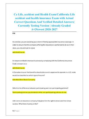 Preview of Ca Life, accident and Health Exam/California Life  accident and health insurance Exam