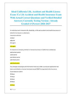 Preview of Ideal California Life, Accident and Health License  Exam /Ca Life Accident and Health Insu