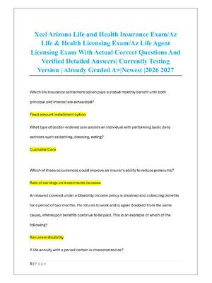 Preview of Xcel Arizona Life and Health Insurance Exam/Az  Life & Health Licensing Exam/Az Life Agent
