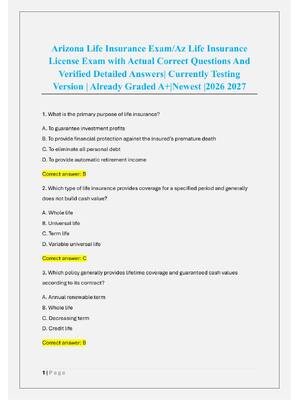 Preview of Arizona Life Insurance Exam/Az Life Insurance  License Exam