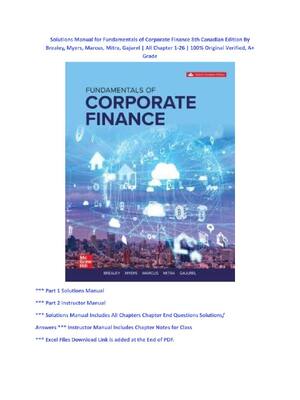 Preview of Solutions Manual For Fundamentals of Corporate Finance 8th Canadian Edition By Brealey, My