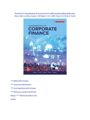 Preview of Test Bank For Fundamentals of Corporate Finance 8th Canadian Edition By Brealey, Myers, Ma