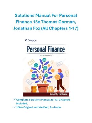 Preview of Personal Finance 15th Edition By Thomas Garman, Jonathan Fox | Solutions Manual |