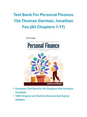 Preview image for Personal Finance 15th Edition By Thomas Garman, Jonathan Fox | Test Bank |