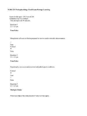 Preview of NURS 231 Pathophysiology Verified Final Exam Portage Learning 2026-2027 Rated A+