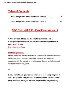 Preview of NURS 231 Pathophysiology Final Exam 2026-2027 Questions and Verified Answers Rated A+