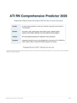 Preview of ATI RN Comprehensive Predictor 2026 Independent Study Guide & 80 Original NCLEX-Style Prac