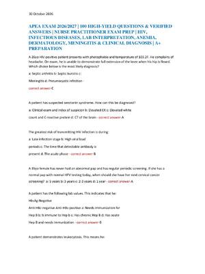 Preview of APEA EXAM 2026/2027 | 100 HIGH-YIELD QUESTIONS & VERIFIED  ANSWERS | NURSE PRACTITIONER EX