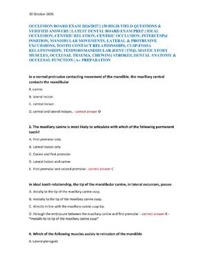Preview of OCCLUSION BOARD EXAM 2026/2027 | 150 HIGH-YIELD QUESTIONS &  VERIFIED ANSWERS | LATEST DEN