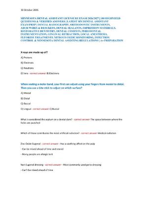 Preview of MINNESOTA DENTAL ASSISTANT LICENSURE EXAM 2026/2027 | 180 HIGHYIELD QUESTIONS & VERIFIED A