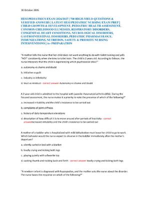Preview of HESI PEDIATRICS EXAM 2026/2027 | 700 HIGH-YIELD QUESTIONS &  VERIFIED ANSWERS | LATEST HES