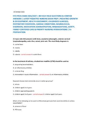 Preview of FITZ-PEDS EXAM 2026/2027 | 80 HIGH-YIELD QUESTIONS & VERIFIED  ANSWERS | LATEST PEDIATRIC
