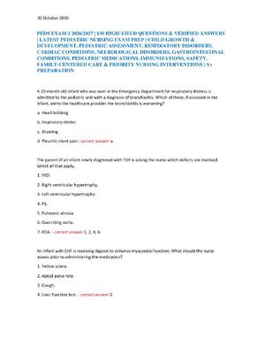 Preview of PEDS EXAM 2 2026/2027 | 130 HIGH-YIELD QUESTIONS & VERIFIED ANSWERS  | LATEST PEDIATRIC NU