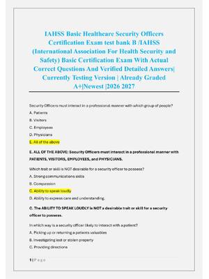 Preview of IAHSS Basic Healthcare Security Officers  Certification Exam test bank B