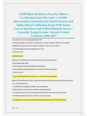 Preview of IAHSS Basic Healthcare Security Officers  Certification Exam Test bank A