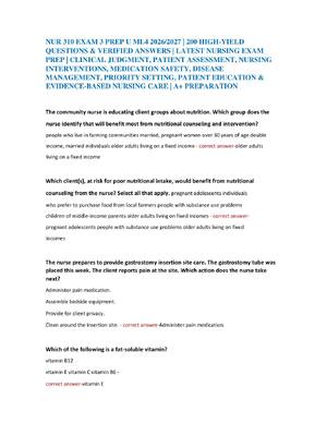 Preview of NUR 310 EXAM 3 PREP U ML4 2026/2027 | 200 HIGH-YIELD  QUESTIONS & VERIFIED ANSWERS | LATES