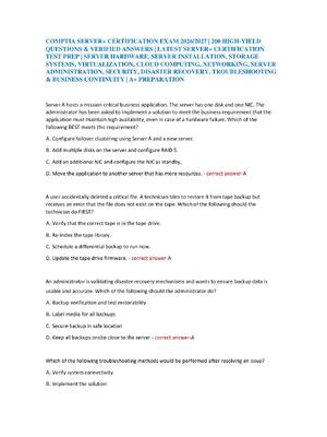 Preview of COMPTIA SERVER+ CERTIFICATION EXAM 2026/2027 | 200 HIGH-YIELD  QUESTIONS & VERIFIED ANSWER