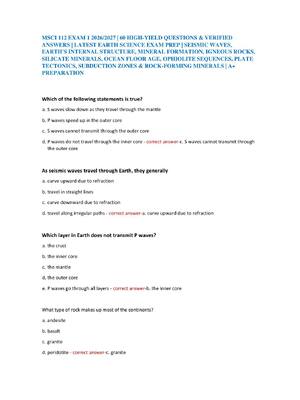 Preview of MSCI 112 EXAM 1 2026/2027 | 60 HIGH-YIELD QUESTIONS & VERIFIED  ANSWERS | LATEST EARTH SCI