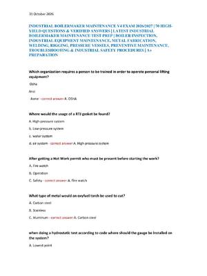 Preview of INDUSTRIAL BOILERMAKER MAINTENANCE V4 EXAM 2026/2027 | 70 HIGH- YIELD QUESTIONS & VERIFIED