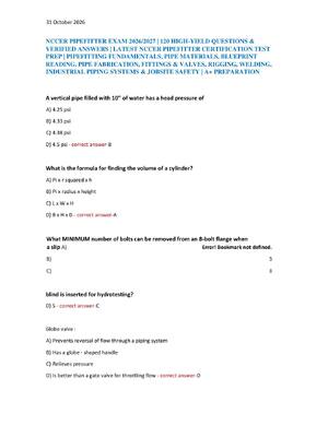 Preview of NCCER PIPEFITTER EXAM 2026/2027 | 120 HIGH-YIELD QUESTIONS &  VERIFIED ANSWERS | LATEST NC