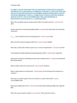 Preview of DC 3RD CLASS STATIONARY STEAM ENGINEER LICENSE EXAM 2026/2027 |  1200 HIGH-YIELD QUESTIONS