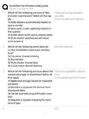 Preview of SnowPro Core Study Guide / Score 100% / 2026 Update