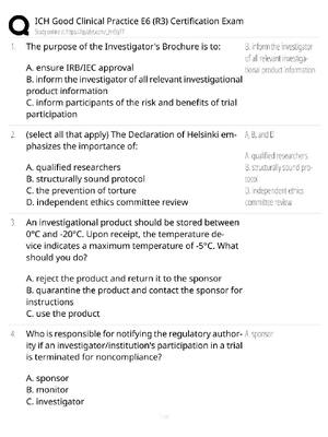 Preview image for ICH GCP E6(R3) Certification Exam / Score 100% / 2025 Update