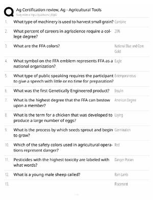 Preview image for Ag Certification Review / Agricultural Tools Exam / Score 100% / 2025 Update