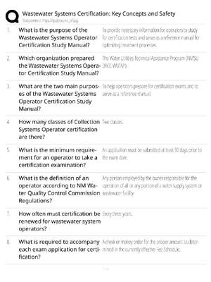 Preview image for Wastewater Systems Certification / Key Concepts & Safety / Score 100% / 2025 Update