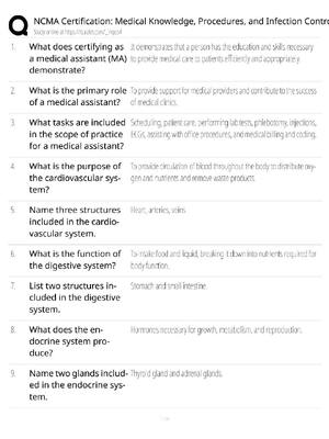 Preview of NCMA Certification Review / Medical Knowledge & Procedures / Score 100% / 2026 Update