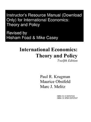 Preview of Solution Manual for International Economics Theory and Policy, 12th Edition by Paul R. Kru
