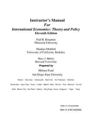 Preview of Solution Manual For International Economics Theory and Policy, 11th Edition by Paul R. Kru