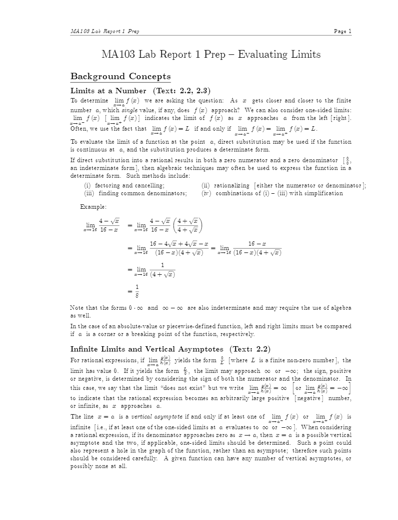 Wilfrid Laurier UniversityMA 103Lab Report 1 Prep preview image