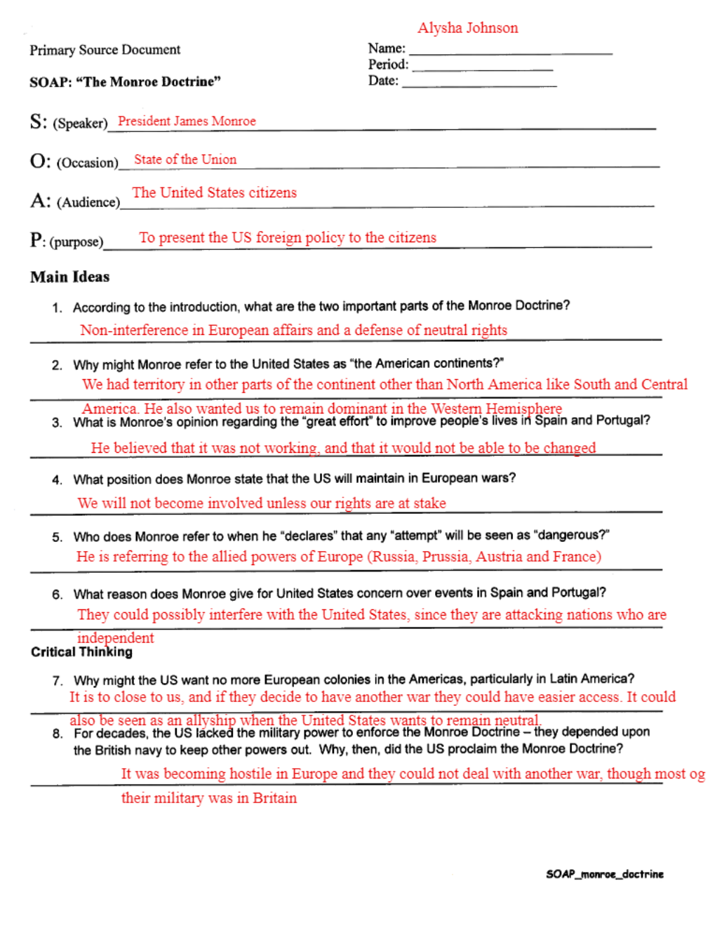 Norfolk State University - HISTORY HO1NKami Export - Monroe Doctrine Primary Source Activity preview image