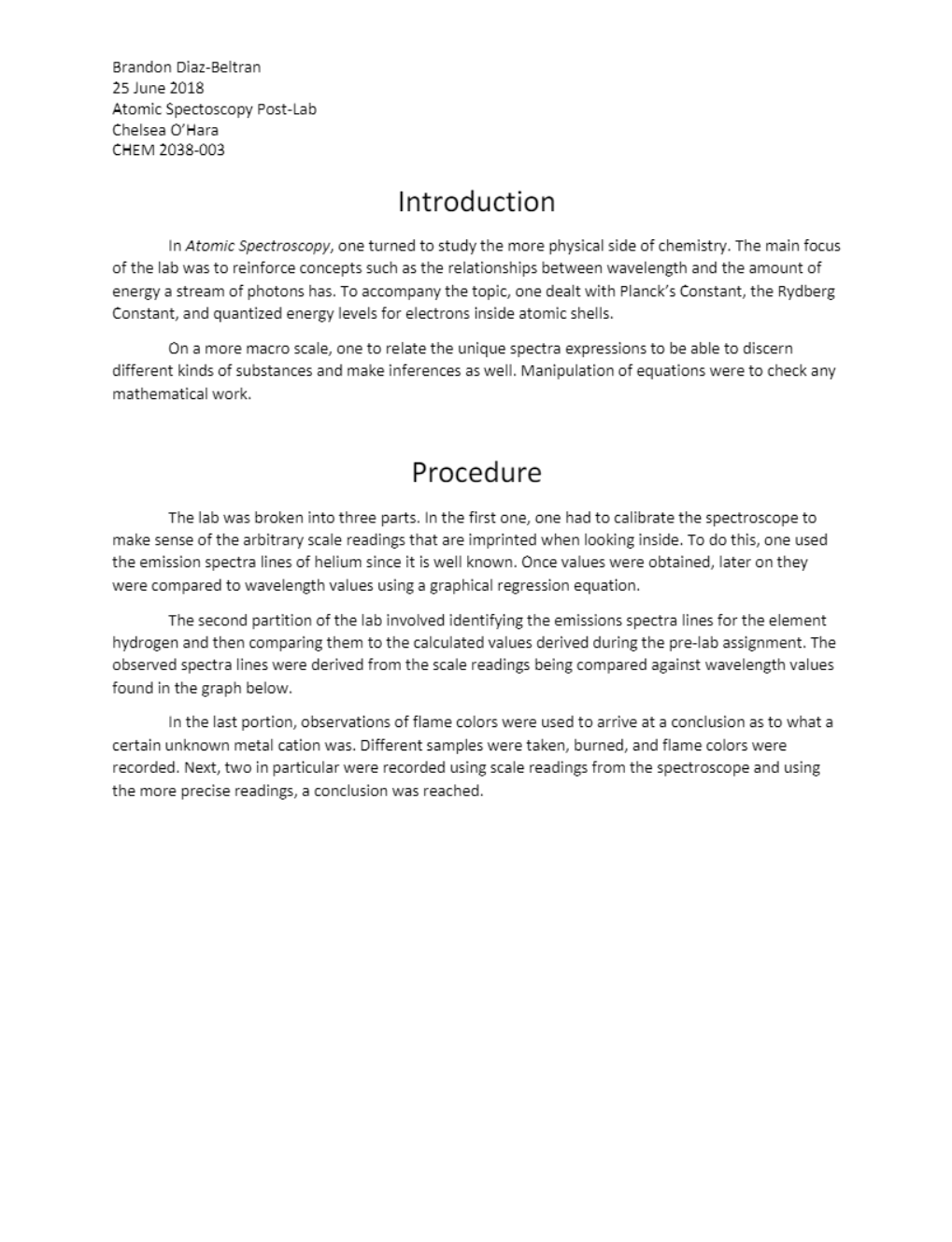 University of Colorado, Denver CHEM 2038Atomic Spectroscopy PostLab