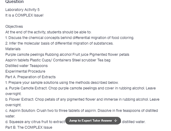 Notre Dame College  CHEM  CHEM 123  Laboratory Activity 5 It is a COMPLEX Issue! Objectives At the end of the activity,... preview image