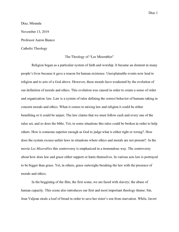 Essay Les Miserables-2. University of San Diego ENGL MISC preview image