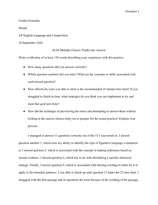04.06 Multiple Choice_ Predict the Answer. Austin High School, TX ENGLISH 1301 preview image