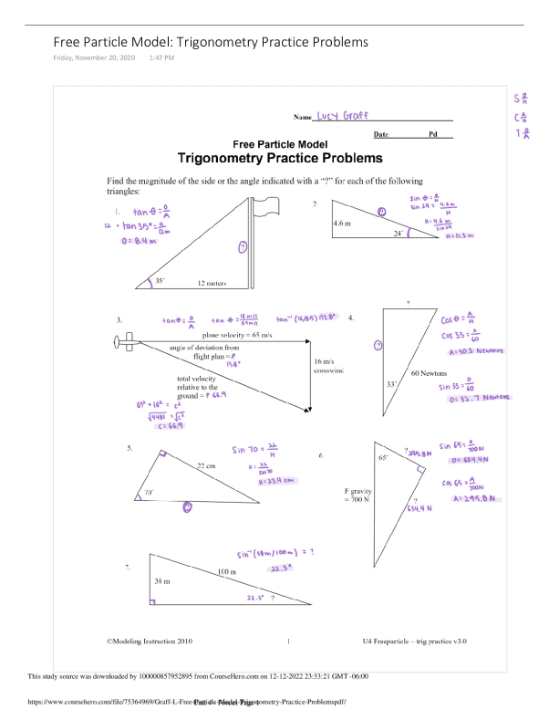 Particle Problems/questions Sample Graff_L_Free_Particle_Model_Trigonometry_Practice_Problems Colerain ...