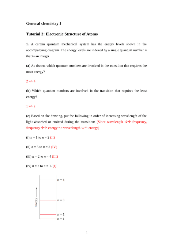 General Chemistry I_Tutorial 3 + Answer (not sure thou) University of Science and Technology of Hanoi CHEM 123 preview image
