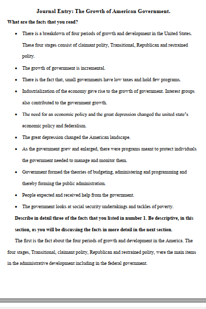 Journal Entry:  Campbell, B.C. (1995). The Growth of American Government. Bloomington: Indiana University Press. preview image