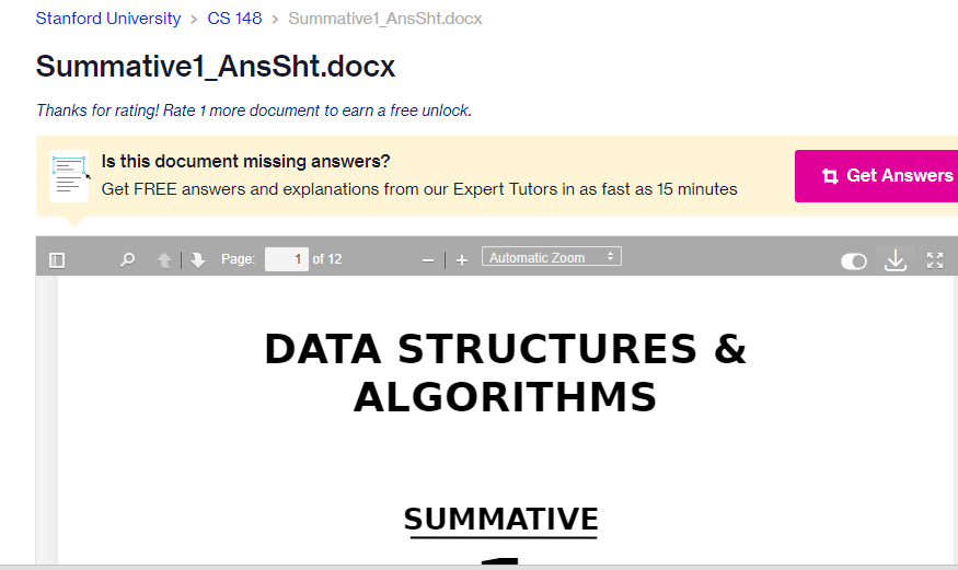 DATA STRUCTURES & ALGORITHMS SUMMATIVE ANSWER SHEET preview image