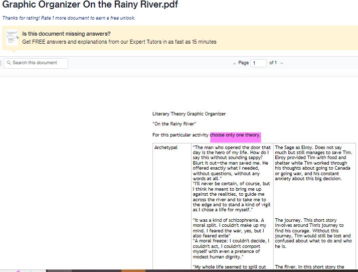 Literary Theory Graphic Organizer “On the Rainy River”